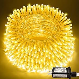 JMEXSUSS 66ft 200 LED Christmas String Lights Indoor Outdoor Waterproof, Warm White Christmas Lights Clear Wire, 8 Modes…