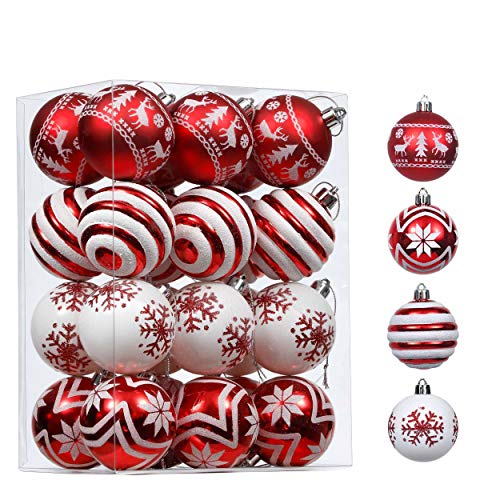 Valery Madelyn Christmas Ornaments Tree Decorations, 24ct Red and White Shatterproof...