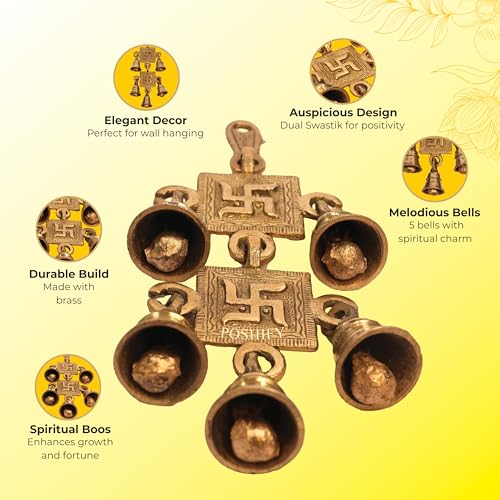 Image of Auspicious Swastik wall Hanging,Toran, Wall Hanging with Bells, Good Luck Charm, Prosperity Symbol, Home Decor, Spiritual Growth, Vastu Correction, Hindu Decor, Door Hanging - 721