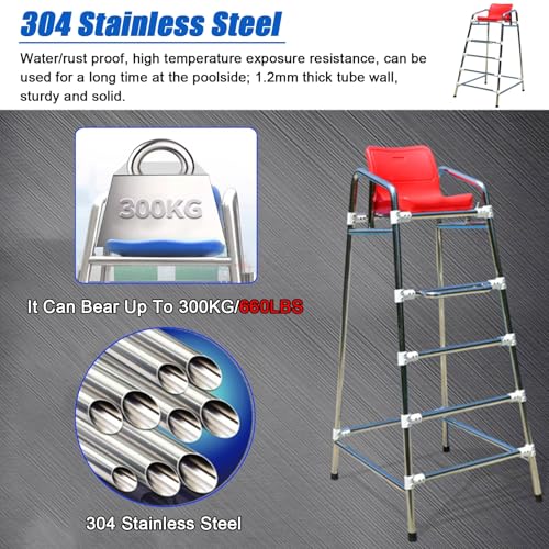 Silla salvavidas piscina acero inoxidable 190 cm roja miniatura 3