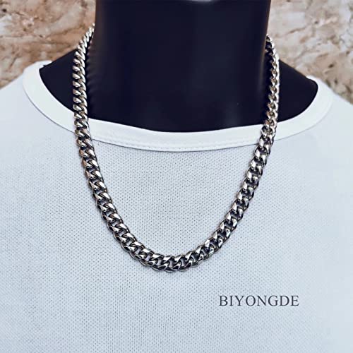 Masculine Heavy Miama Cuban Link Chain Pendant Necklace for men, Vintage Wolf Head/King Lion Head Spring Ring Clasp, Punk Rock4