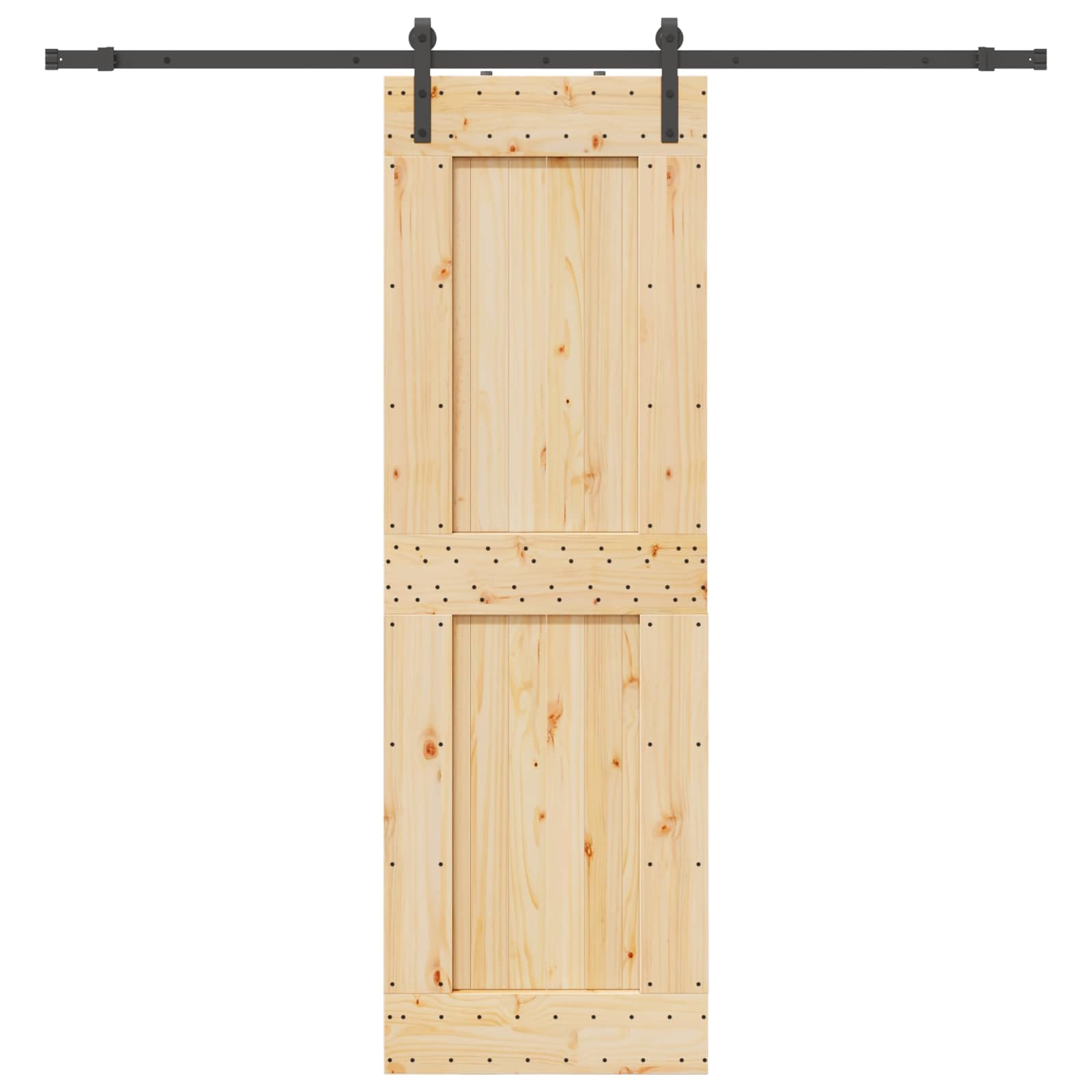 Narvik - Porta scorrevole in legno di pino massiccio con guida nera, 70 x 210 cm, divisorio per interni