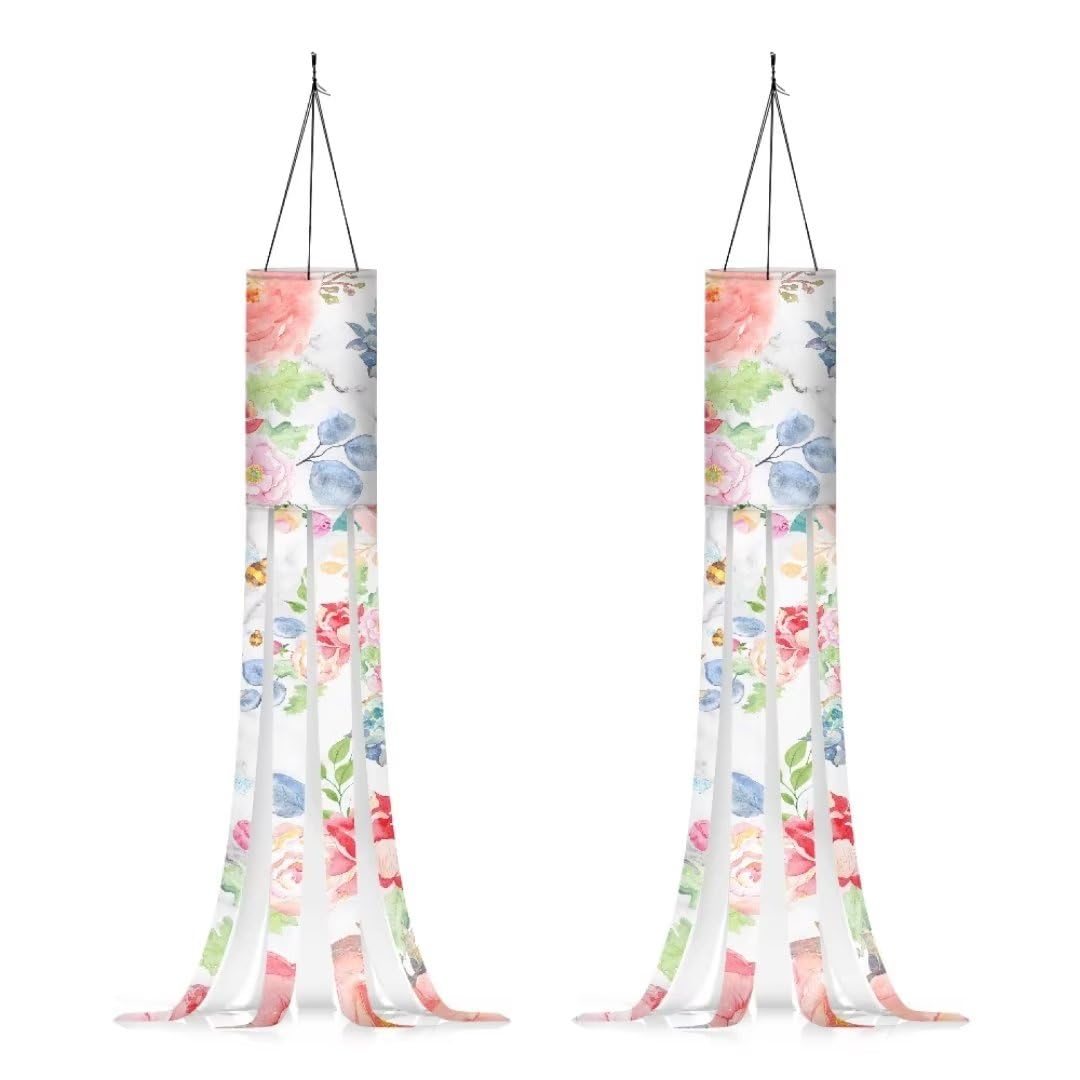 Ink Floral Windsock Flowers Durable Windsock Flag Banners Set of 2,Indoor Outside for Garden,Yard,Tree Hanging Decoration-Wind Socks|40-Inch