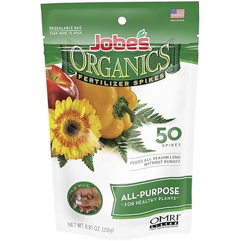Jobe’s Organics All Purpose Fertilizer Spikes, Easy Plant Care Fertilizer for Vegetables, Flowers, Shrubs, Trees, and Plants, 50 Count Cover