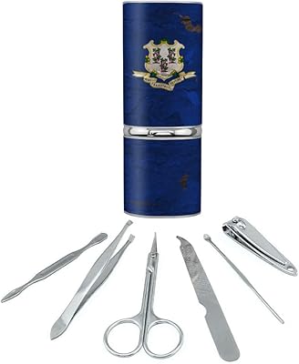 Rustic Connecticut State Flag Distressed USA Stainless Steel Manicure Pedicure Grooming Beauty Care Travel Kit