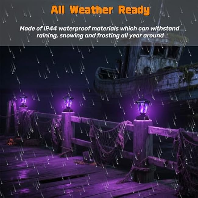 Dynaming Solar Flame Post Cap Lights Outdoor, Halloween Flickering Purple Flame Post Lights, Solar Powered LED Lantern Waterproof for Garden Deck Fence Patio, Fit 4x4, 5x5 or 6x6 Wooden Posts, 2 Pack