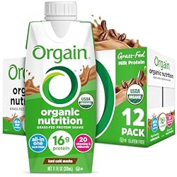 Orgain Organic Grass Fed Dairy 16g Protein Shake, Café Mocha, 11oz, 12pk | Ready to drink grass-fed dairy protein, meal replacement, 20 vitamins & minerals, fruits & vegetables, non-GMO, gluten-free