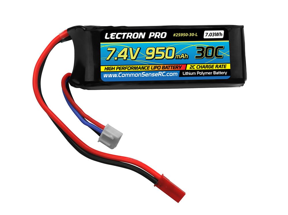 COMMON SENSE RC Lectron Pro 7.4V 950mAh 30C Li-Po Battery with JST Connector