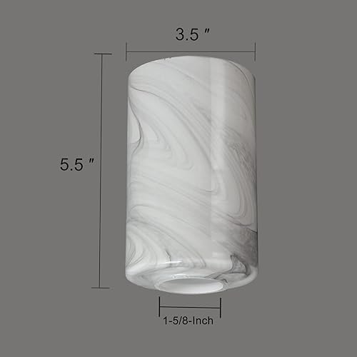 Miniatura 6 de Paquete de 2 pantallas cilíndricas de vidrio de mármol blanco con adaptador de 1 58 pulgadas, cubierta de globo de repuesto para lámpara de araña,