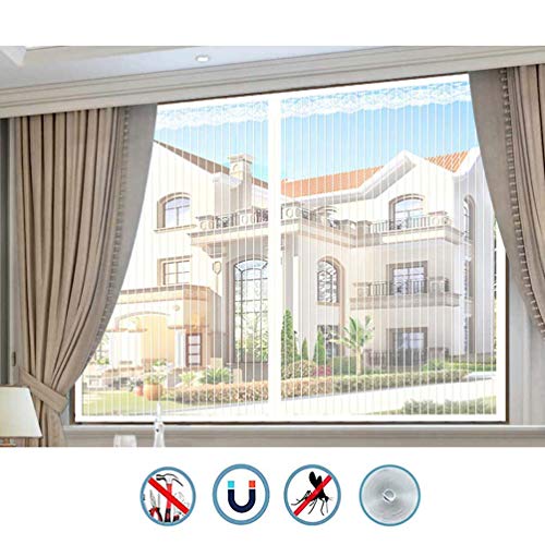 Preisvergleich Produktbild LISIANG Insektenschutzgitter Fenster Magnet, Fliegengitter Weiß Mit Klettverschluss Verschiedenen Größen Ohne Bohren Leichte Abnahme Und Anbringung Moskitoschutz,White,60x140cm(24x55in)