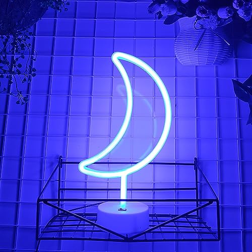Image of JYWJ Moon LED Neon Signs With Holder Base Desktop Wall Decoration Light | Desktop Display, Wall Mountable, LED Powered, Holder Base Included
