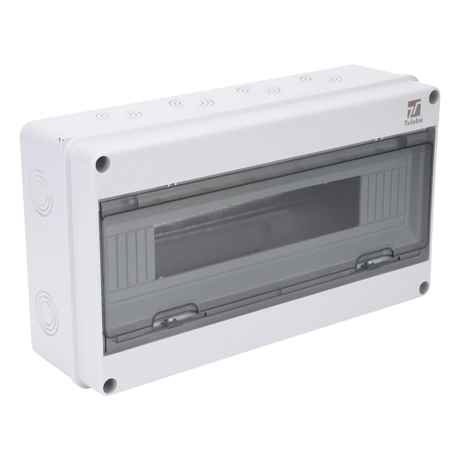 Tulabu 18 Way Circuit Breaker Box IP65 PC/ABS Alloy Plastic Distribution Protection Box Weatherproof Clear Cover Power Distribution Box Enclosure with Bus Bars and DIN Rail Wall-Mounted
