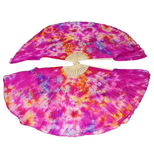 Aumulen Damen 1 Paar 10 cm kurzer Seiden-Bauchtanz-Fächerschleier, handgefertigt, Bauchtanz-Fächer, faltbar, bunte Fächer für Tanzauftritte (Rosenbindung) Cover