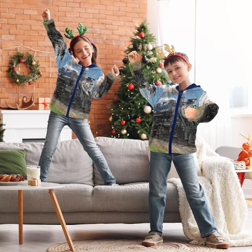 Image of Boys Fleece Jacket Hooded Autumn Winter Long Sleeve Thick Warm Outerwear;3-10 Years Kids Cute Fuzzy Jacket