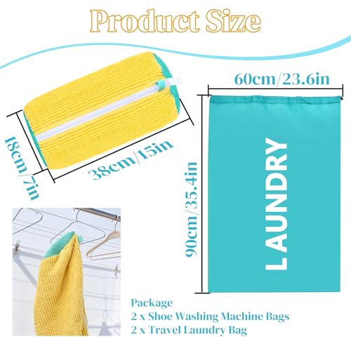 2Pack Shoe Laundry Bags + 2Pack Travel Laundry Bags, Large Bags for Camping & Traveling, Sneaker Washing Machine Bag Laundry Storage & Organization for Home - Image 3