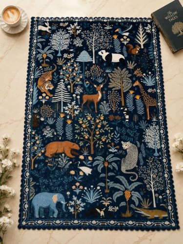 Image of RD TREND Carpet for Hall Digital Printed Carpet for Living Room 52x84 inch | Anti Slip Backing Rug for Bedroom Floor & Home Decor | Navy Blue