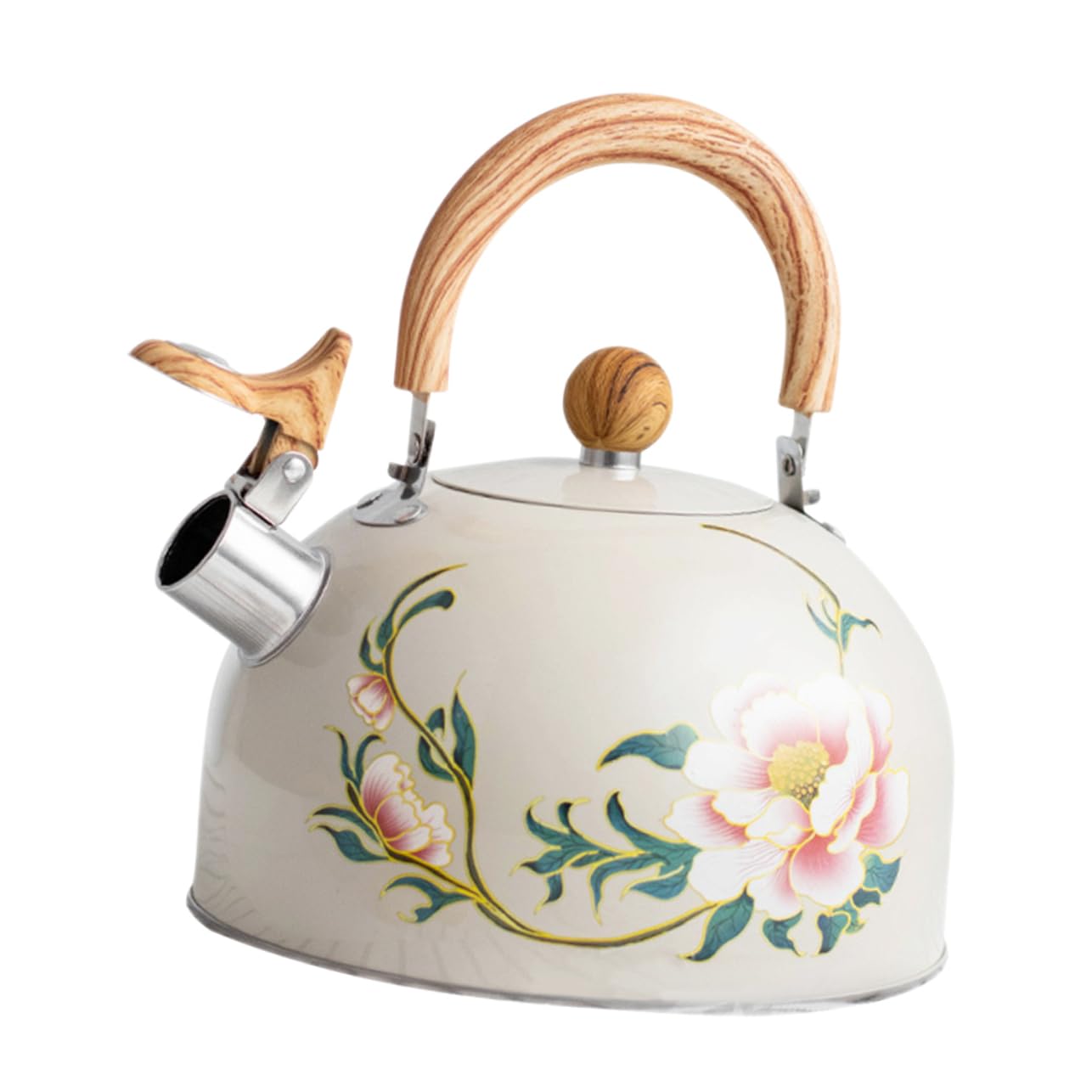 SOIMISS Hervidor de Agua Silbante Ligero de Acero Inoxidable Diseño de Flores y Capacidad de 3l, Adecuado para Estufa y Cocina Diaria
