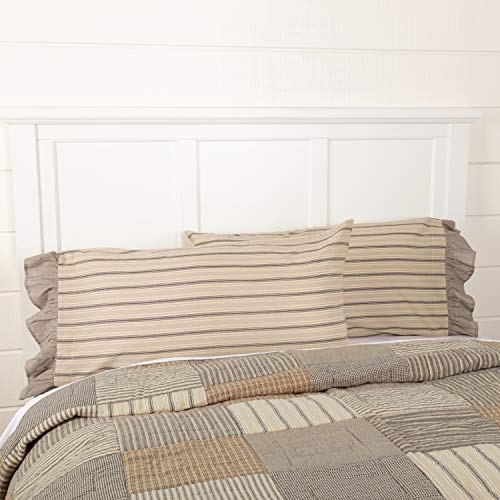 Vhc Brands Sawyer Mill Striped Cotton Farmhouse Bedding King Pillow Case Set Of 2, Pillowcase Set 21X40, Dark Creme White #TOP1