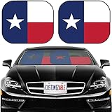MaiZi Car Windshield Sun Shade Texas Flag US Flag Car Sunshade Image, 2 Piece Foldable Universal Fits Car, Sedan, SUV, Truck, Block Sun Glare, UV and Heat, Protect Car Interior
