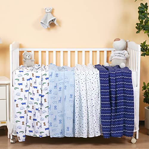 Image of david's kids 4 Pack Baby Muslin Swaddle Blankets, 100% Cotton and Ultra Soft Breathable Receiving Blanket Wrap for Boys Girls, New Born Essentials, Large 47 x 47 inches, Woodland /Elephant /Giraffe