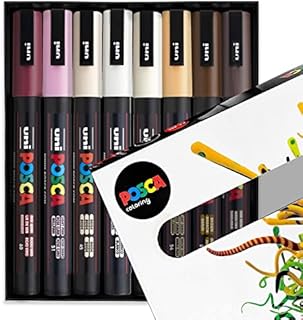 POSCA PC-3M Paint Marker Art Pens - 0.9-1.3mm  Warm Neutral Tones Set of 8 Pens in Gift Box