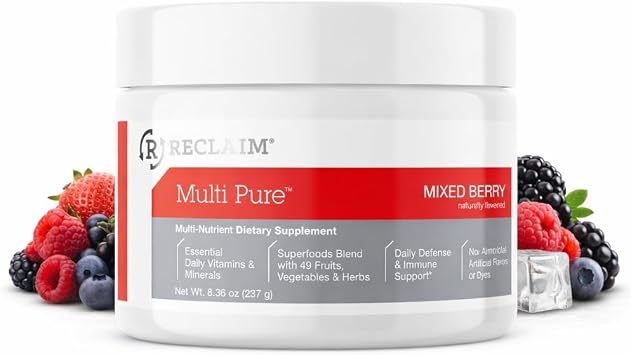 Complete Nutrition Reclaim Multi Pure Daily Vitamin & Mineral Drink Mix with Digestive & Immune Support Natural Fruit Flavored Fruit & Greens Powder Supplement 30 Servings