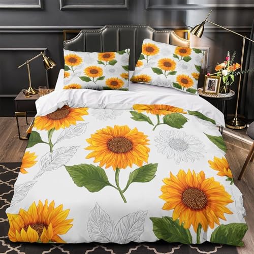 Housse de couette tournesol 140x200 adulte imprimé 3D douce - 2