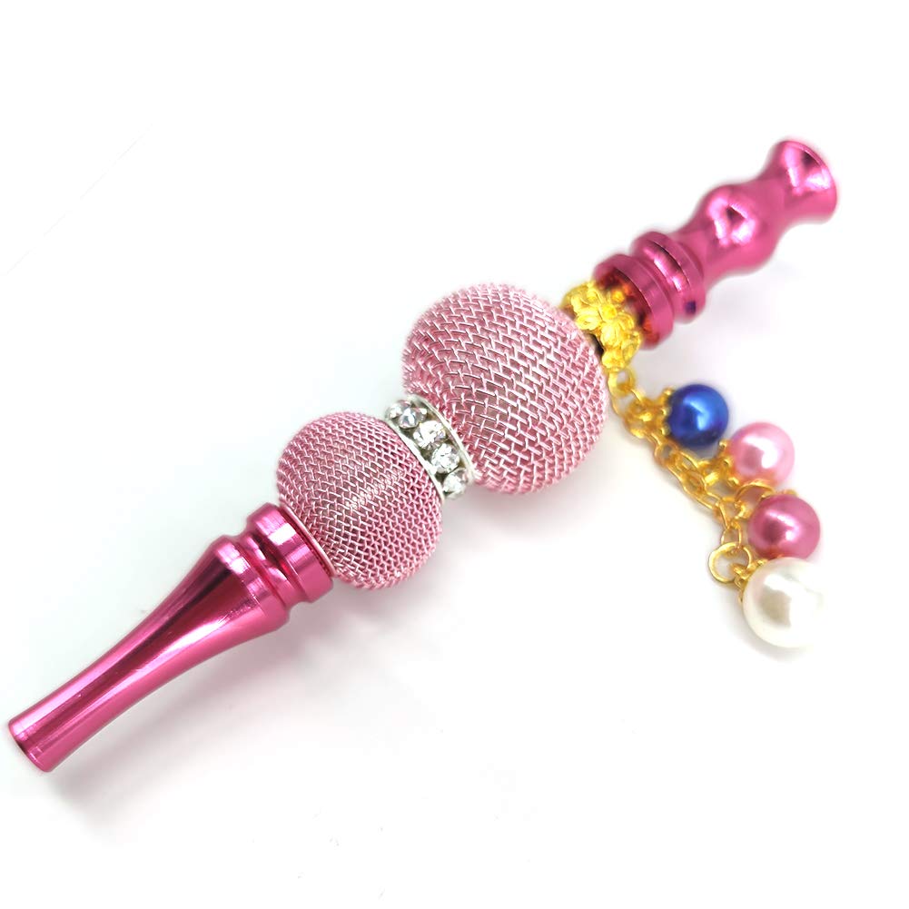 1Pcs Hookah Mouth Tips Colorful Metal Rhinestone Alloy Beaded Hookah Nozzle Hookah Tips Disposable Cigarette Holder for Women(Random Style),Pink
