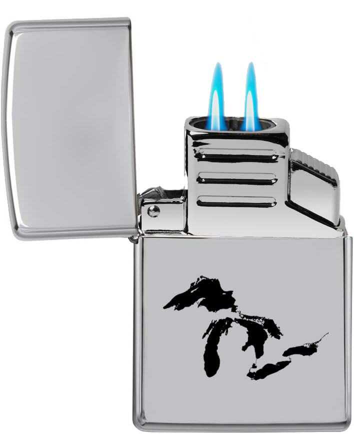 Encendedor Dual Flame Torch Great Lakes Michigan Cromo miniatura 1
