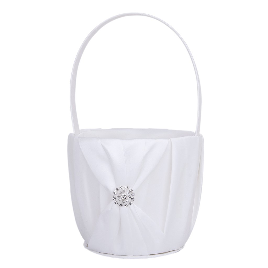 2 Paniers à Fleurs De Mariage En Satin Blanc - Dentelle, Strass, Perles, Pour Enfants Ou Décoration - 7
