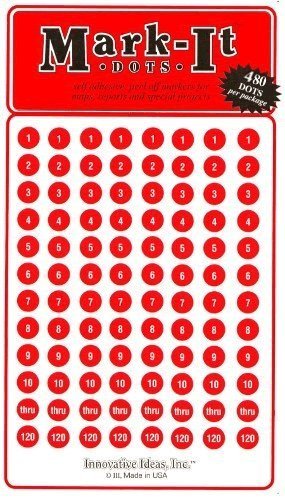 Medium 1/4" Removable Numbered 1-120 Mark-it Brand dots for maps, Reports or Projects - red