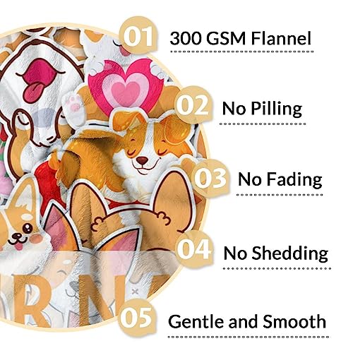 Personalized Corgi Blanket Gifts with Name - 60"x80" Cute Throw for Adults, Kids - Colorful Soft Fuzzy Blankets for Bed, Couch & Living Room