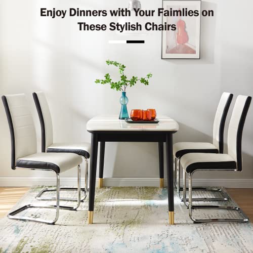 Sicotas Dining Chairs Set Of 2 - Modern Armless Dining Room Chairs Upholstered Faux Leather Kitchen Chairs With Metal Base Indoor High Back Side Dinner Chairs For Dining Room Kitchen Living Room White #TOP5