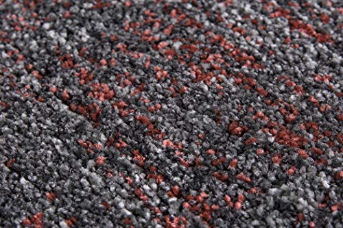 andiamo Woven Rug Modern Stylish Short Pile Rug Robust and Easy Care Made of 100% Polypropylene Suitable for Underfloor Heating and Robot Vacuum Cleaners 67 x 140 cm Stripes Grey/Coral - Image 4