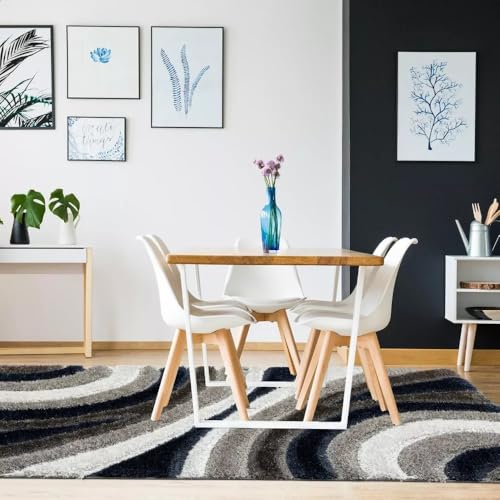 Image of Soft Shaggy Carpet 5x8 Feet - Ultra Plush, Non-Slip, High Pile 2 Inch Microfiber Rug for Bedroom, Living Room, Kids Room & Office - Modern Cozy Floor D�cor (Blue White C)