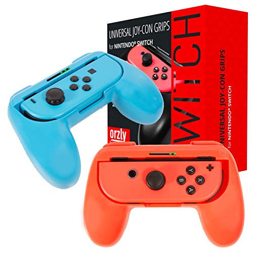 Orzly Grips compatible with Nintendo Switch Joy-Cons for Extra Comfort - TWIN PACK (1x RED & 1x BLUE) Universal Sided Grip Attachments for use with Nintendo Switch Joy-Cons