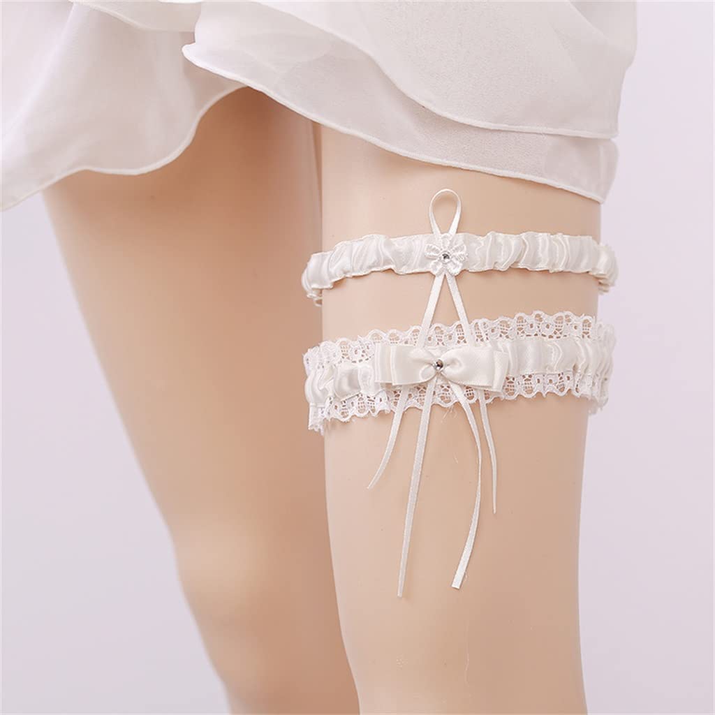 Jarretière de Mariage en Dentelle Blanche avec Fleur Sexy, Ensemble de 2 pièces (Couleur : Blanc, Taille :) (Blanc)
