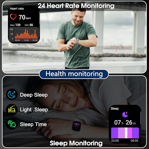 Image of Smart Watches for Men Women, 1.95 inch HD Touchscreen Fitness Tracker with Bluetooth Calls, IP68 Waterproof, 120+ Sport Modes, 7-Day Battery, 24 /7 Heart Rate & Sleep Monitor for Android iOS (Gray)