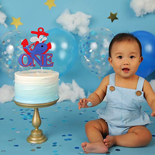 Whale One Cake Topper, Sea Creature,Nautical Anchor Themebaby Shower Cake Decoe First One Year Old Birthday Party Decorations #TOP2