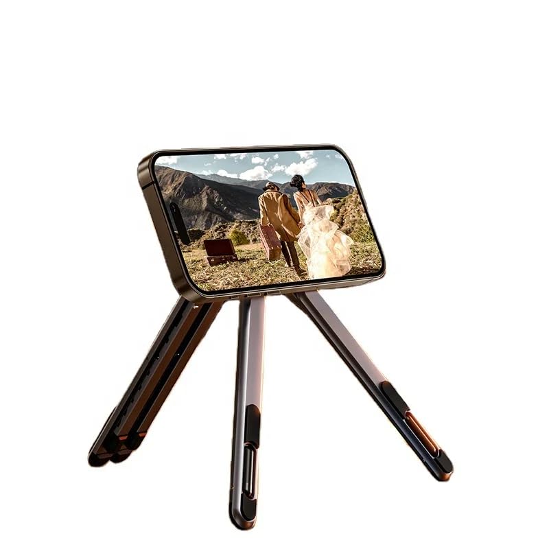 Image of Travel Portable Magnetic Phone Tripod Stand Aluminium Foldable Compatible with Laptops Tablets and Mobile Phones Multi-Angle, Multi Purpose, Adjustable Height & Tilt.