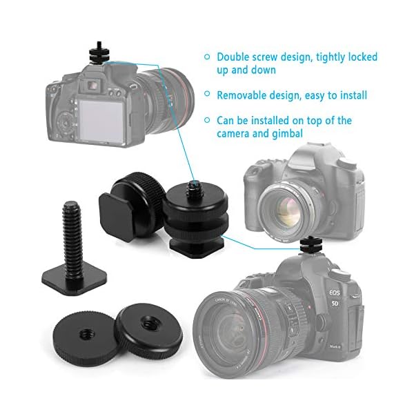 Iyowei 3 Set Blitzschuh Adapter enthält 3 Kamera Blitzschuhadapter 1/4" Stativschraube und 3 einstellbare Metall Blitzschuhhalterung Blitzhalterung Lampenhalter für Stativ DSLR Kamera LED Licht Flash – Bild 5