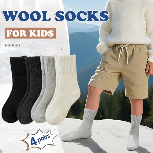 WEVIAS Kids Merino Wool Socks Hiking Ski Boot Winter Thermal Warm Toddler Boys Girls Cozy Socks 4 Pairs2