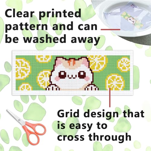 Image of INFUNLY 6pcs Cartoon Cat DIY Cross Stitch Bookmark Kits for Beginner 8.66 inchx3.15 inch Cute Kitten Stamped Embroidery Kit with Instruction Pussycat Printed Bookmark Kits for Cat Lovers Book Readers Writers