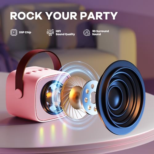 YLL Mini Karaoke Machine for Kids Adults, Portable Bluetooth Speaker with 2 Wireless Microphones,18 Pre-Loaded Songs Toys Birthday Gifts for Girls 4, 5, 6, 7, 8+ Years Old Toddler Teens (Sakura Pink) - 2