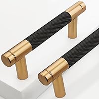 Vista 7 de Paquete de 12 manijas de gabinete moleteadas de 7 1/2 pulgadas de 7.559 in, tiradores de aluminio, acabado de oxidación dorado y negro