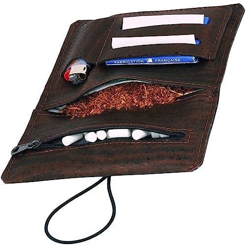 Etui Blague à Tabac à rouler en liège - Pochette 30g avec Compartiments pour Feuilles, Filtres et Briquets - Fermeture Éclair Supplémentaire pour un...