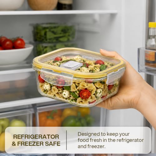 Image of CELLO Fit & Fresh Square Lunch Box Container For Daily Use 320 ml, Clear | Microwave & Fridge Safe Toughened Glass Airtight Leakproof Food Storage Tiffin Box Container For Kitchen, Travel & Office Use