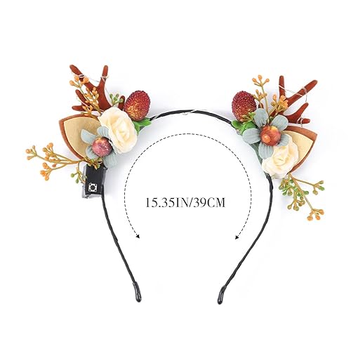 Miniatura 3 de GORTIN Diademas de cuernos de reno, diadema de Navidad con luces LED brillantes, diadema de alce y ciervo, aro de pelo de cornamenta, accesorio de