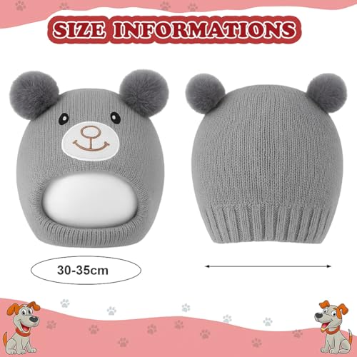 KIRZAX Hundemütze Winter Strick, Flauschig Warme mit Pompom, Winddicht Haustierkopfdecke, für Kleine/Mittlere Hunde/Katzen, Geschenk für Wandern/Camping