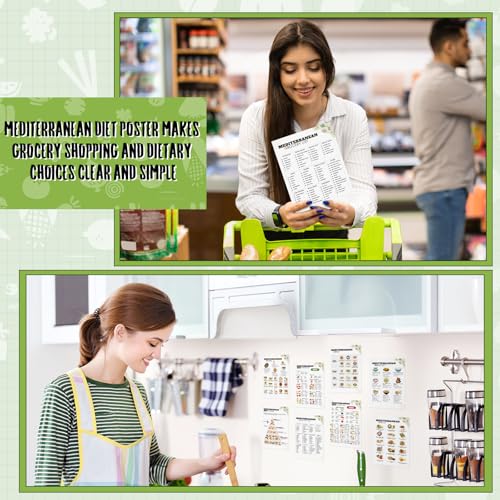 Image of Sinload 12 Pcs Mediterranean Diet Meal Plan Mediterranean Food List Grocery List Health Food Guide for Beginners Kitchen Wall Decor